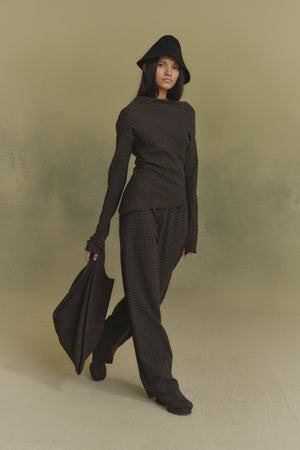 Nuna, brown checked jacquard top