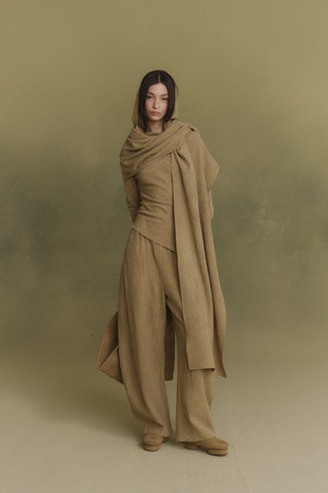 Nuna, beige checked jacquard scarf