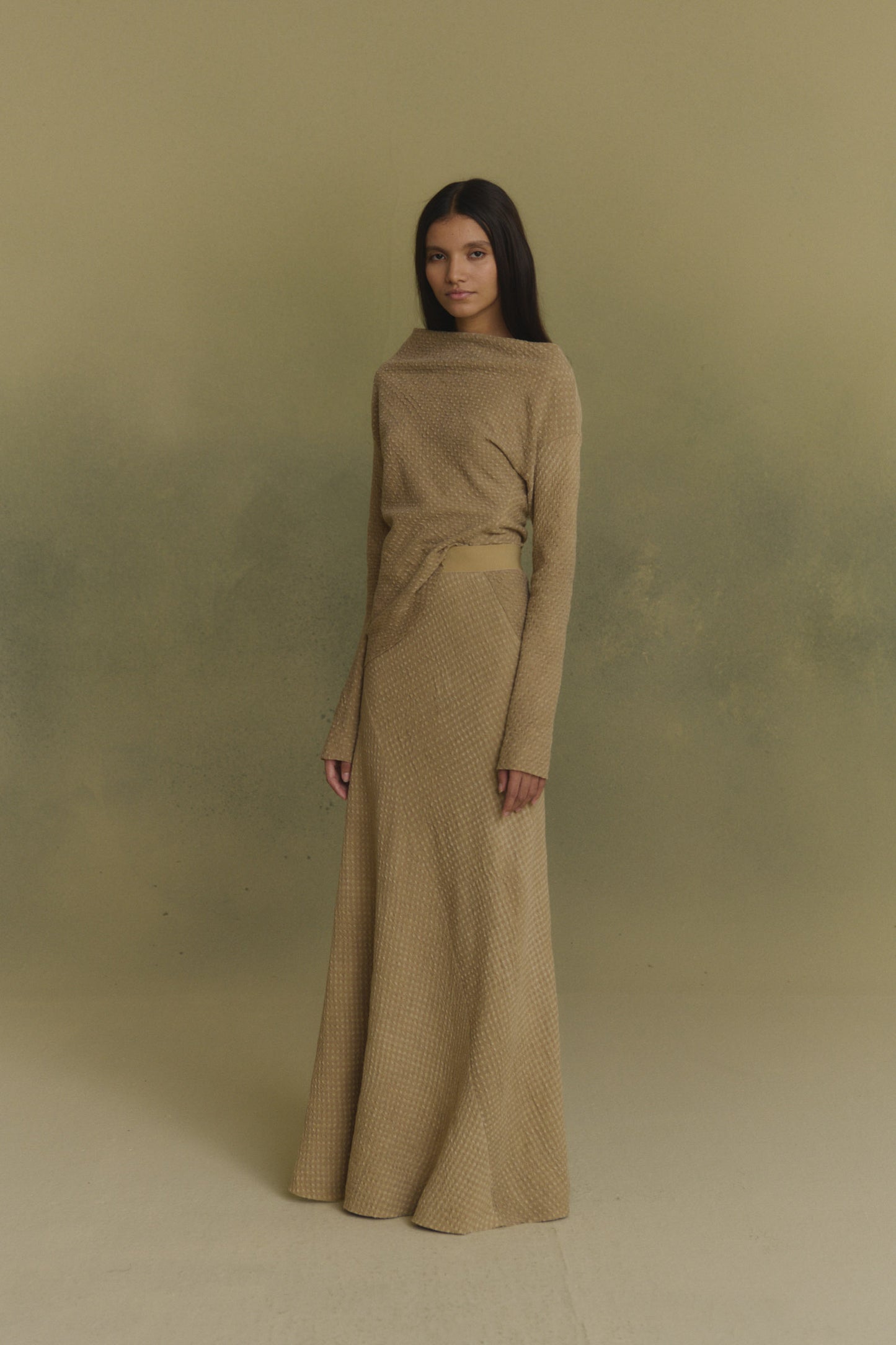 Nuna, beige checked jacquard skirt