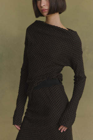 Nuna, brown checked jacquard top