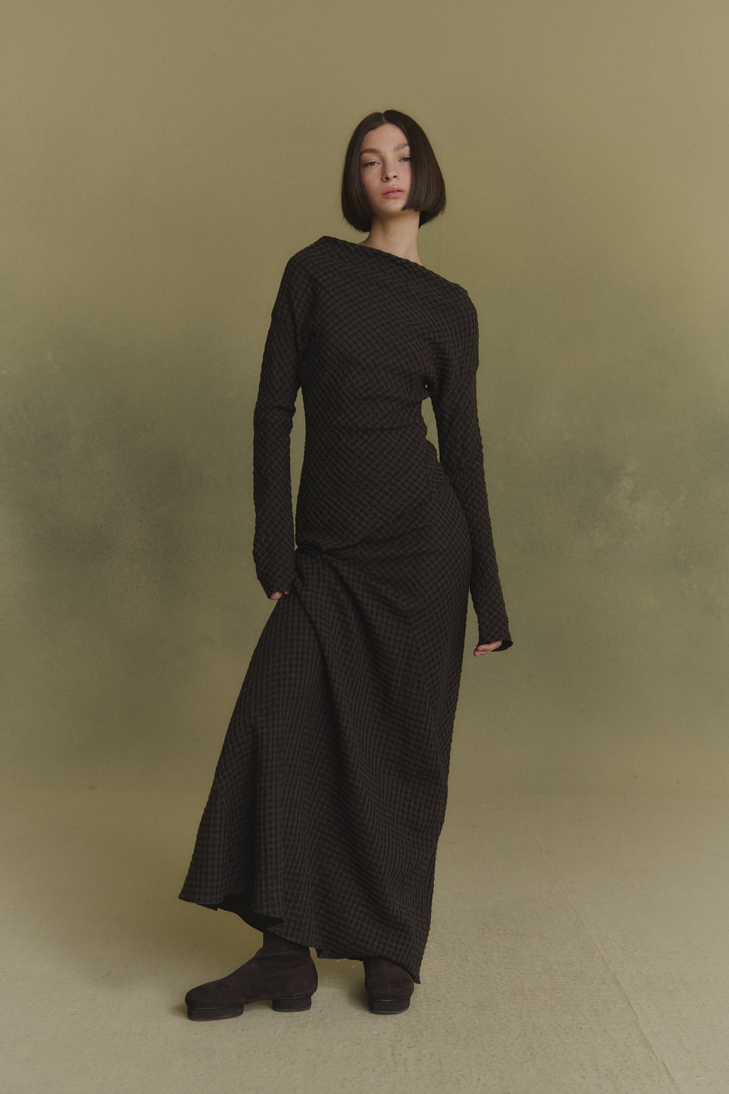 Nuna, brown checked jacquard top