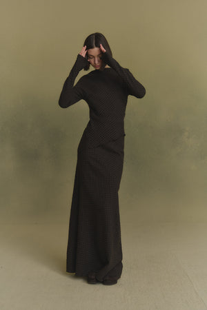 Nuna, brown checked jacquard skirt