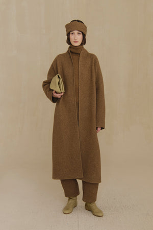 Nur, brown wool and cotton coat