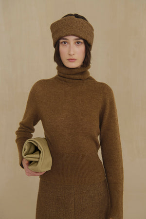 Nur, turbante de lana y algodon marron