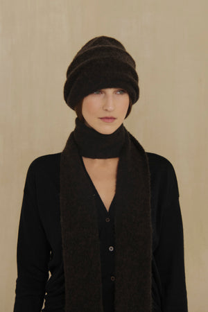 Erika, dark brown wool and silk knit scarf