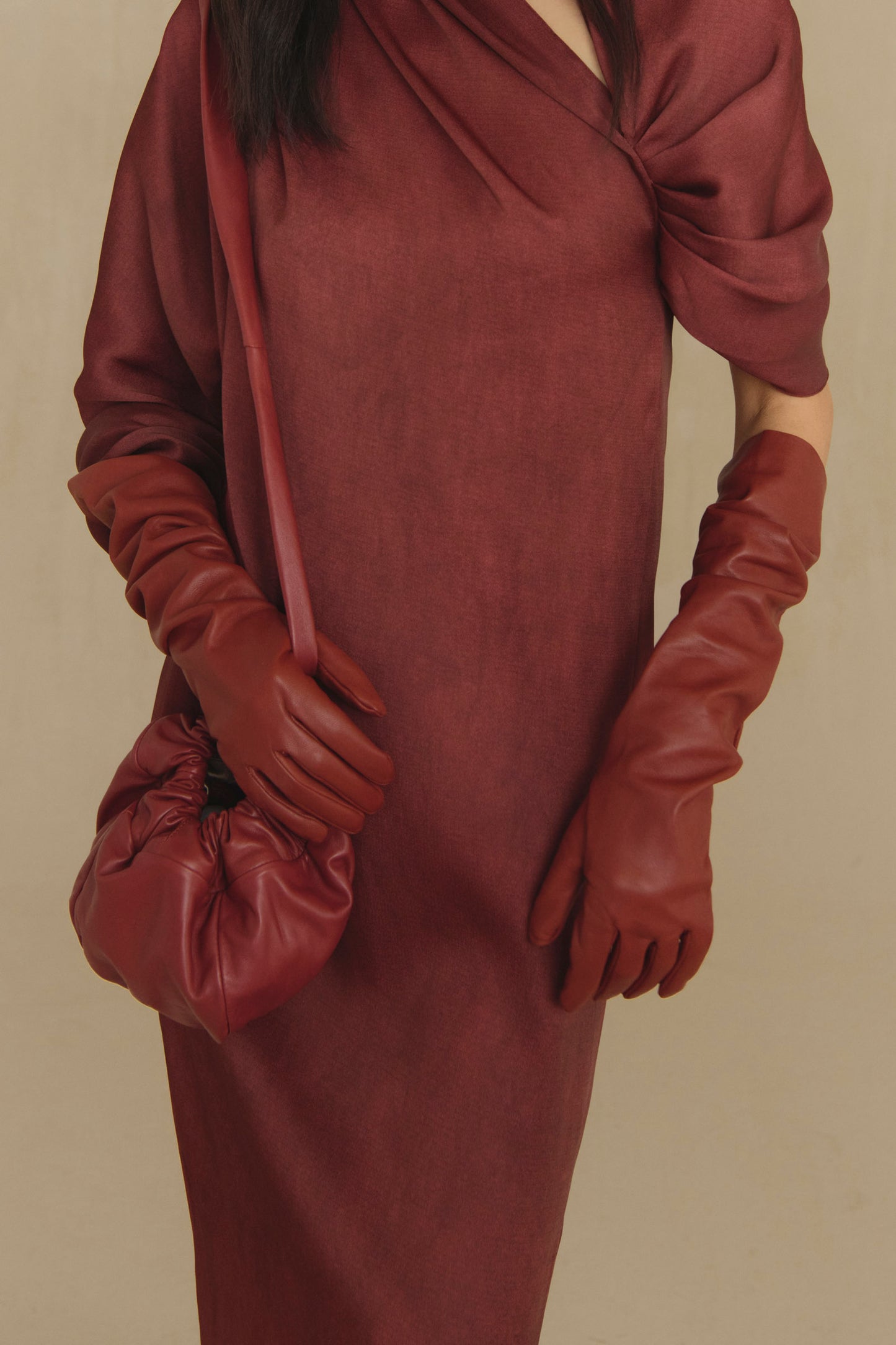 Jin, lava red leather gloves
