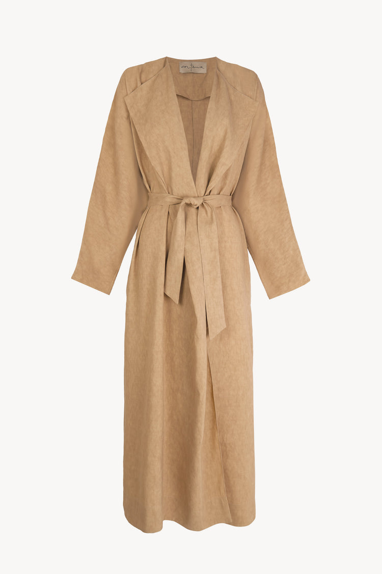 Odel, gabardina de lino y cupro beige oscuro