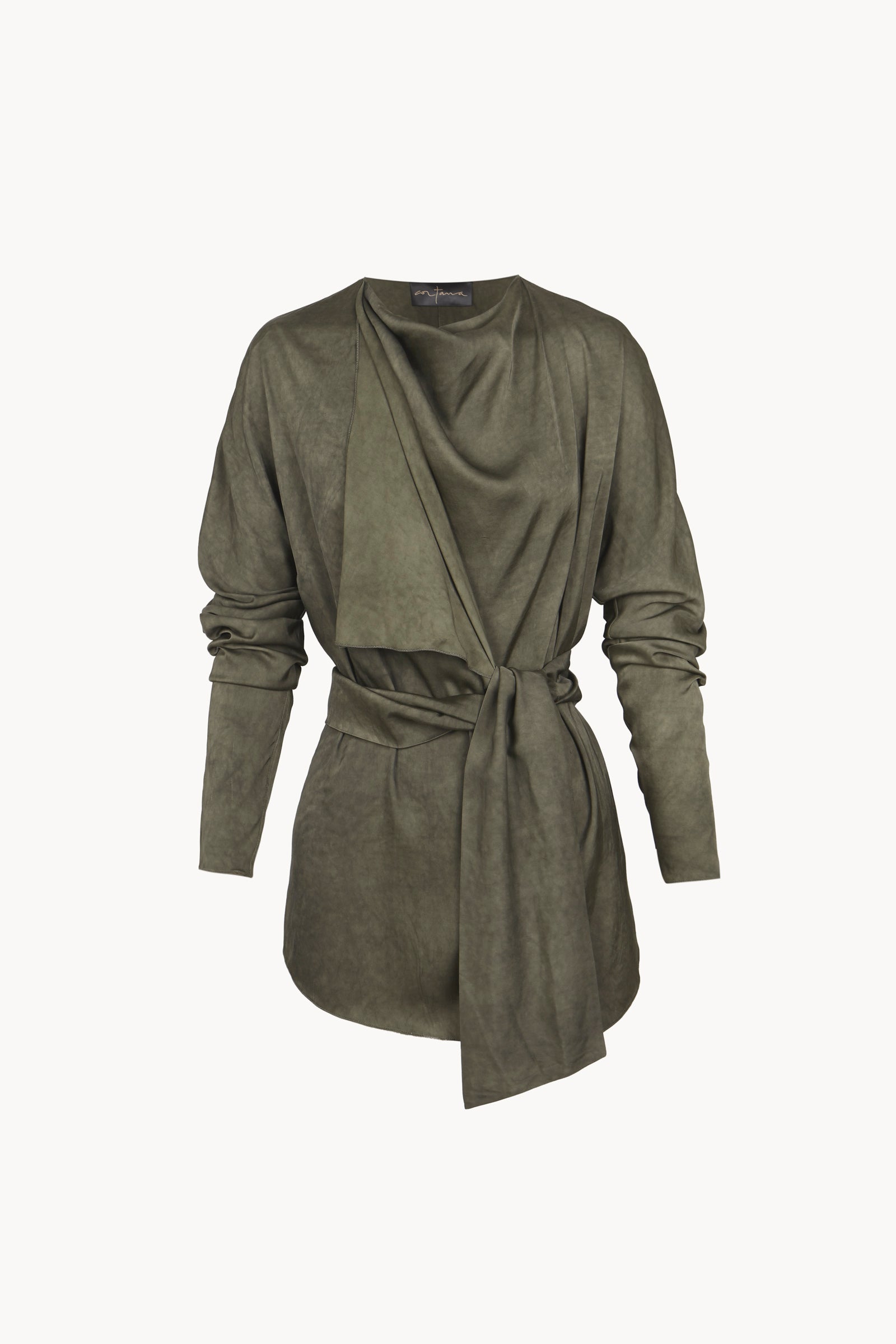Odisea, chaqueta asimetrica verde maltinto