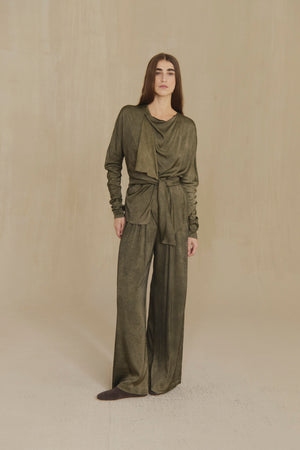 Odisea, pantalon ancho verde maltinto