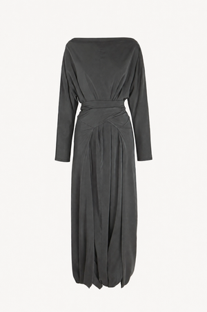 Olvido, night green stretch silk dress
