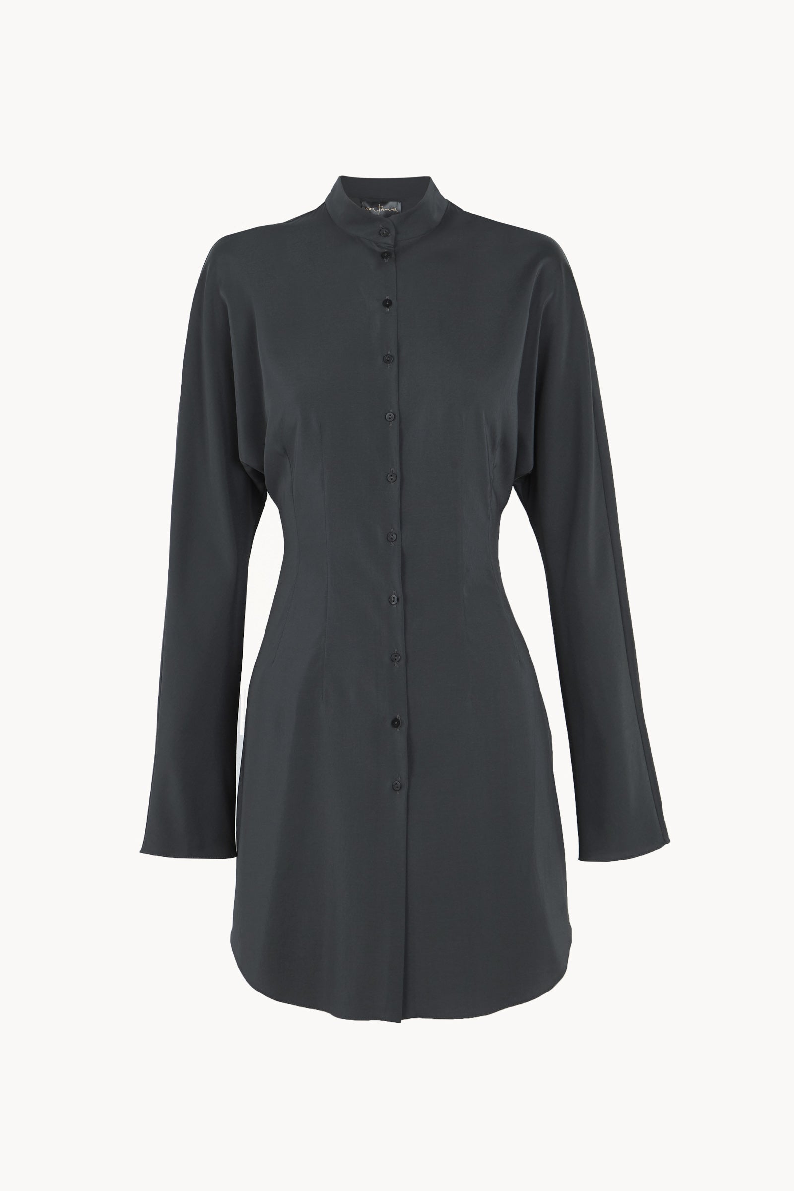 Olvido, night green stretch silk shirt