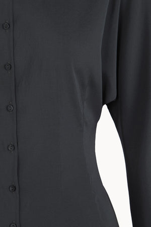 Olvido, night green stretch silk shirt