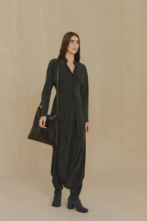 Olvido, night green stretch silk skirt