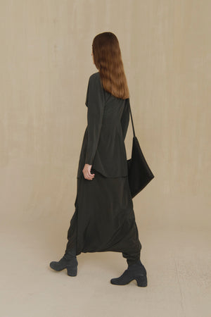 Olvido, night green stretch silk skirt
