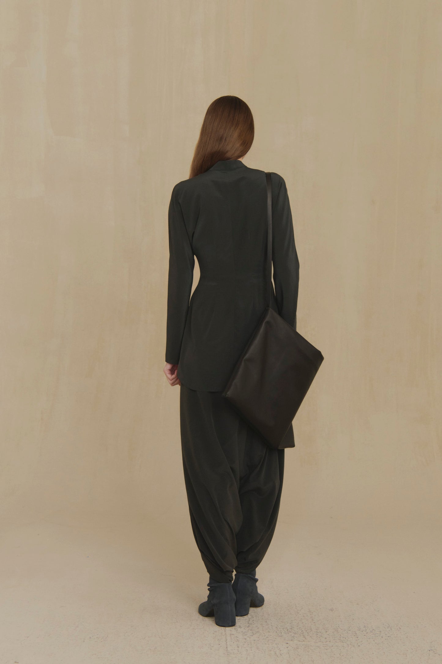 Olvido, night green stretch silk skirt