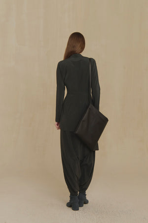 Olvido, night green stretch silk skirt