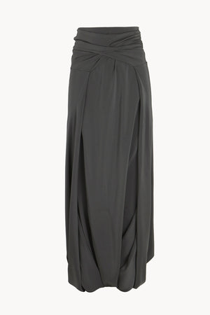 Olvido, night green stretch silk skirt