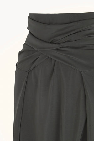 Olvido, night green stretch silk skirt