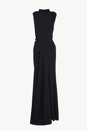 Onara, vestido largo de seda stretch azul marino