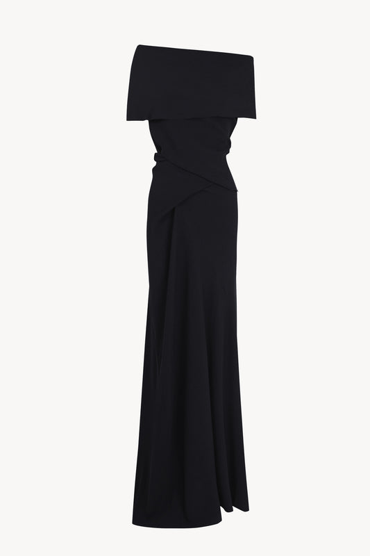 Onara, vestido largo de seda stretch azul marino