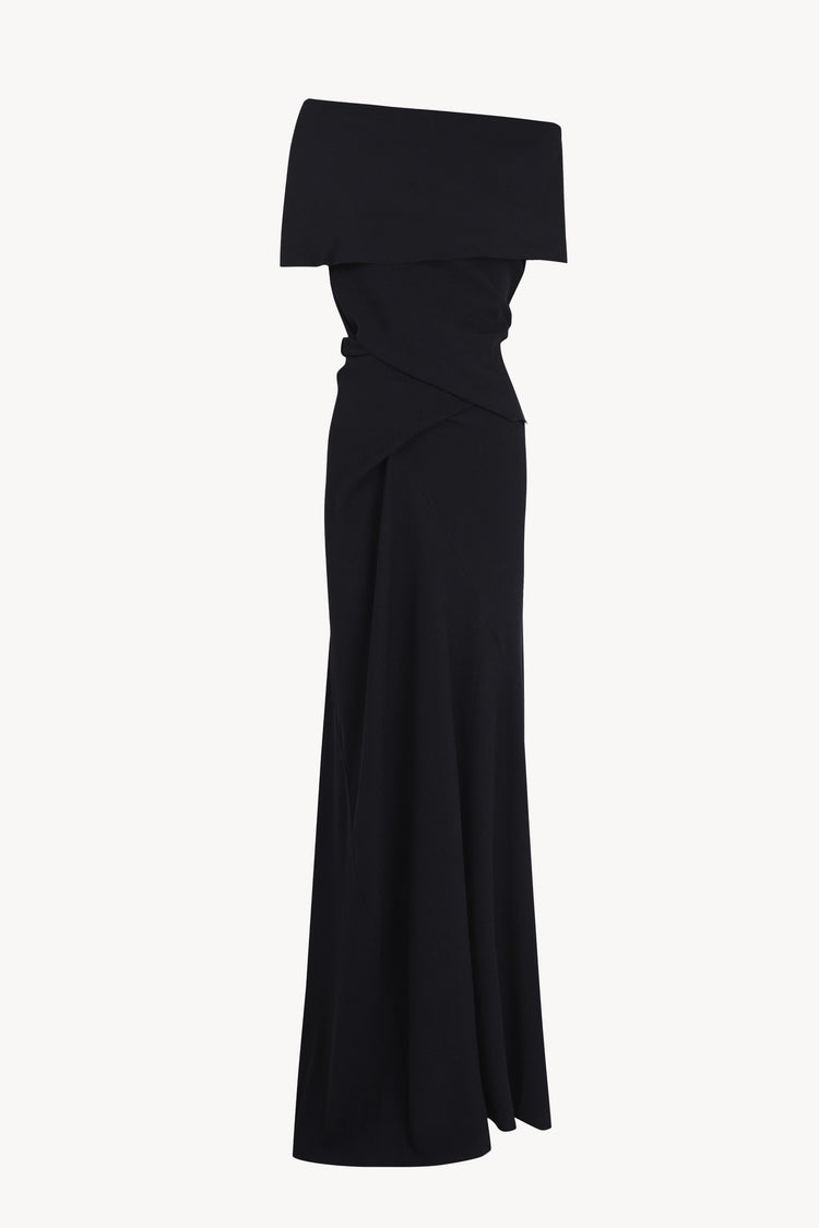 Onara, pure navy stretch silk long dress