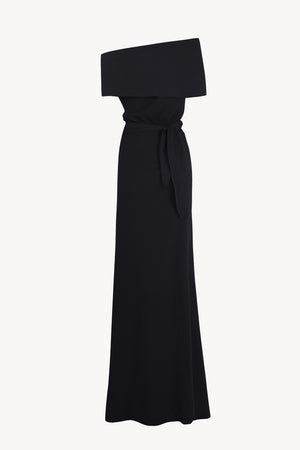 Onara, vestido largo de seda stretch azul marino