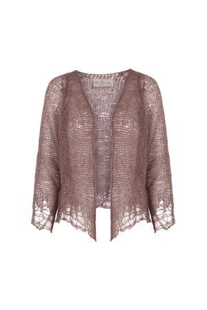 Onye, taupe open knit cropped jacket