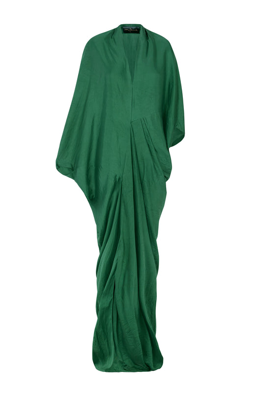 Oona, vestido largo en cupro verde esmeralda