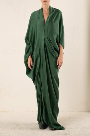 Oona, vestido largo en cupro verde esmeralda