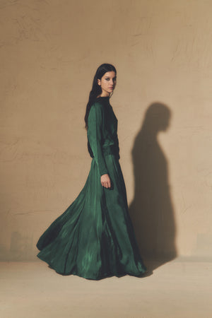 Oona, falda en cupro verde esmeralda