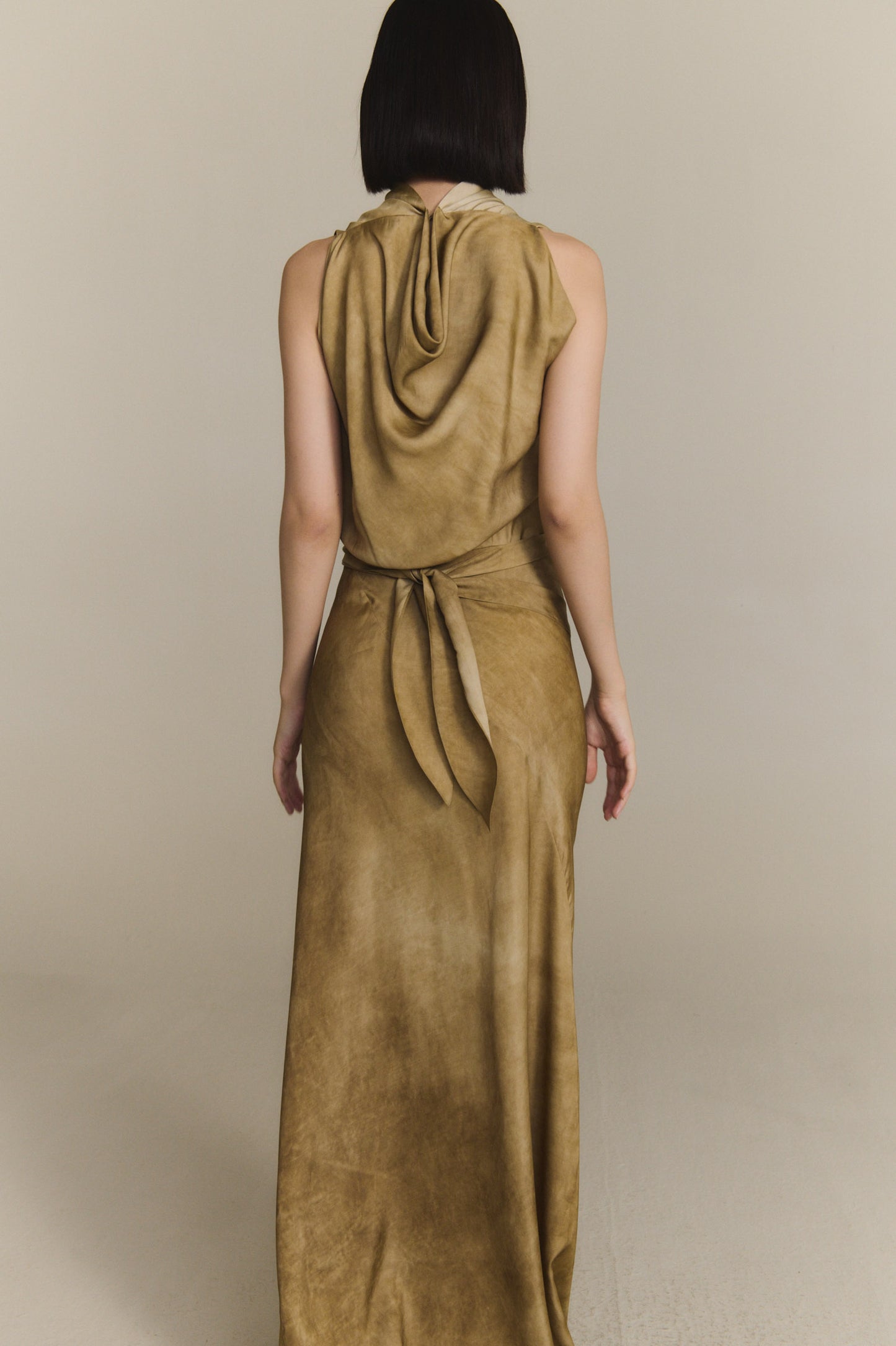 Opale, long bronze maltinto dress