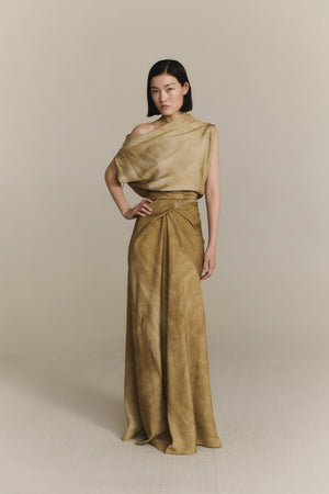 Opale, long bronze maltinto dress
