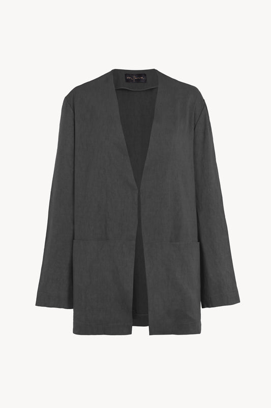 Orla, chaqueta oversize de lino y cupro gris oscuro
