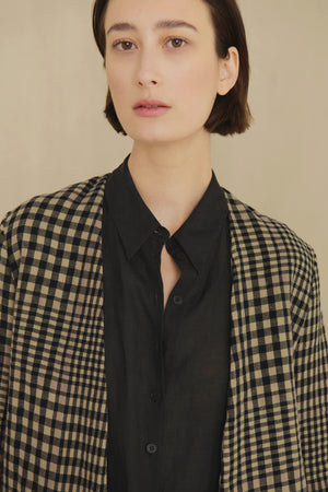 Pausa, virgin wool and linen plaid jacket