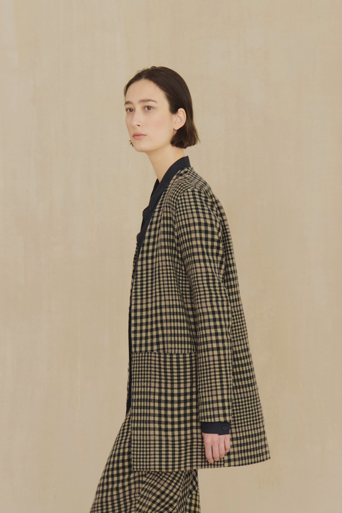 Pausa, virgin wool and linen plaid jacket