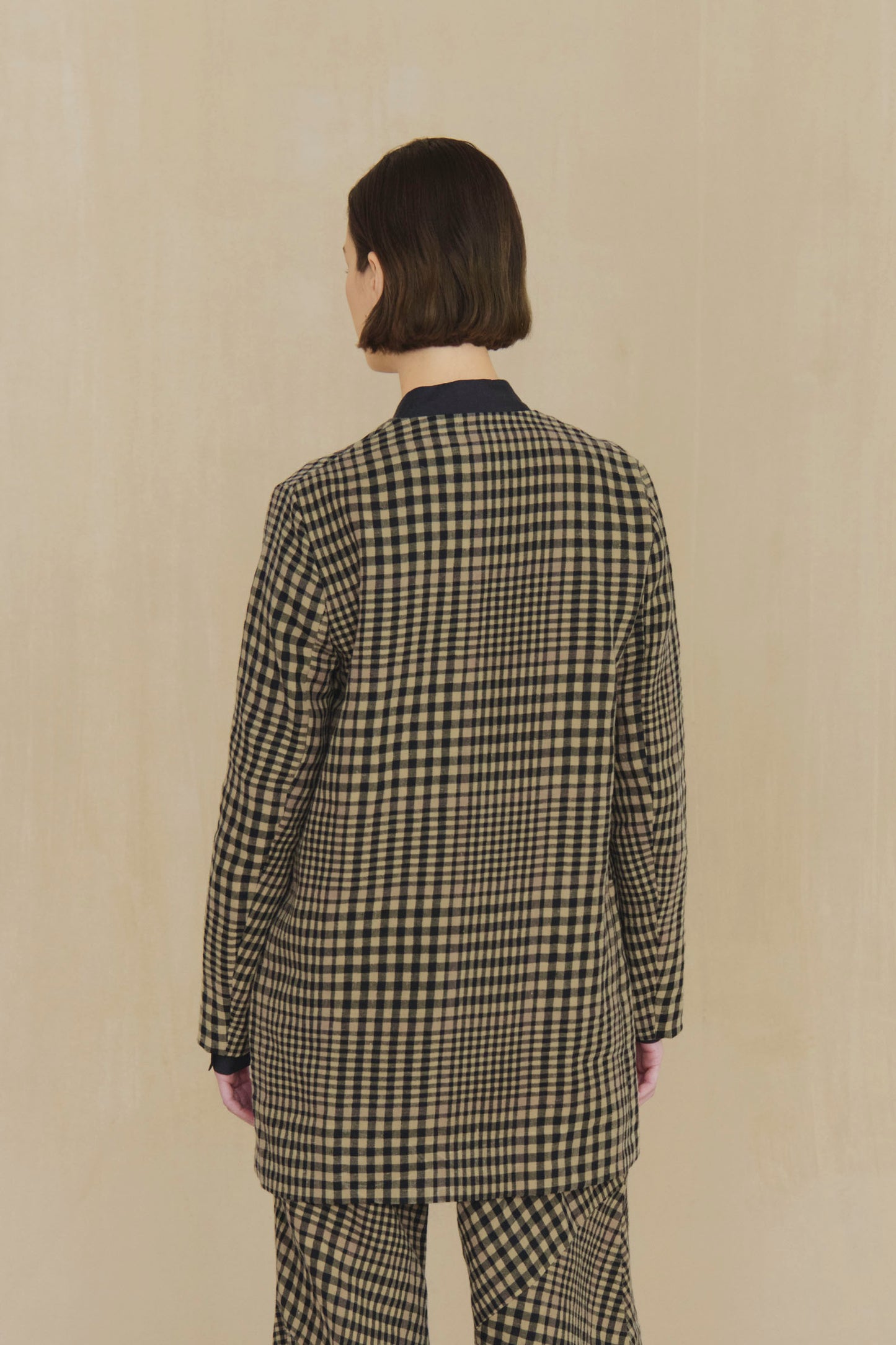 Pausa, virgin wool and linen plaid jacket