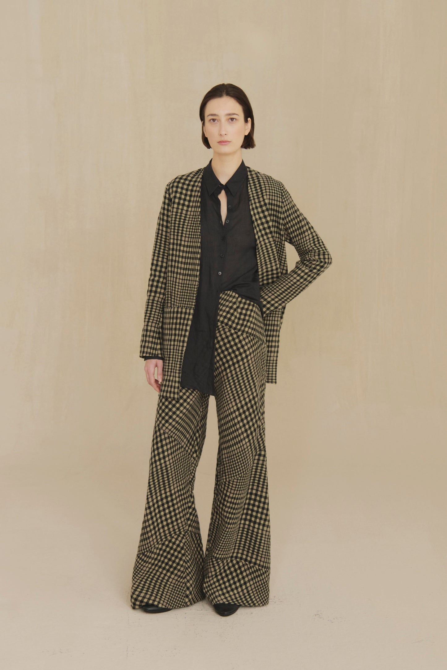 Pausa, virgin wool and linen plaid jacket