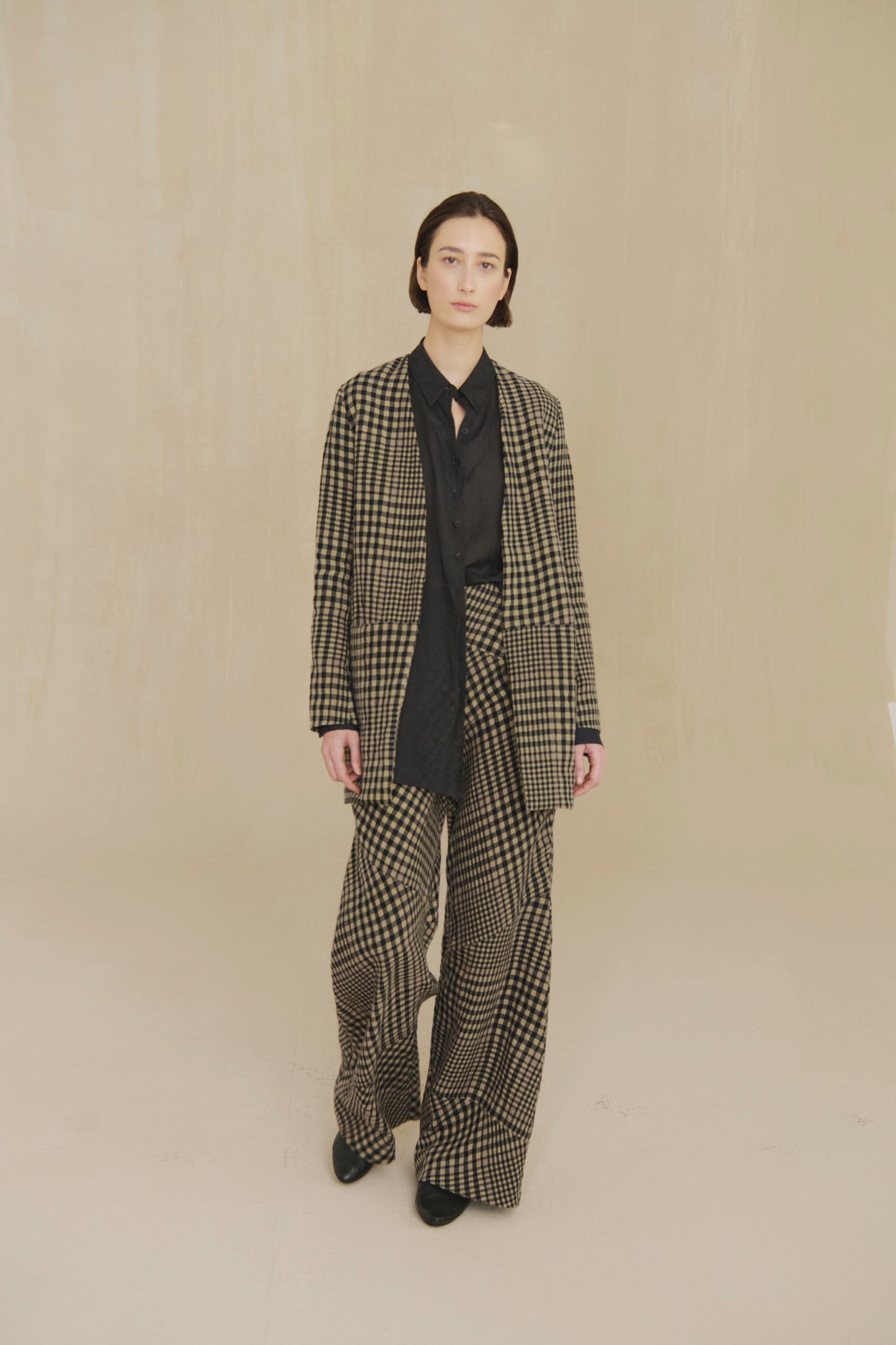 Pausa, virgin wool and linen plaid jacket