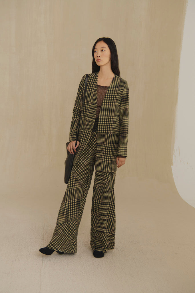 Pausa, pantalon cuadros de lana virgen y lino