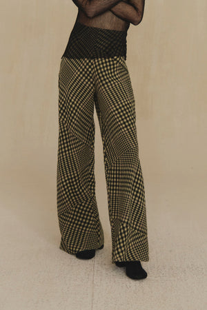 Pausa, pantalon cuadros de lana virgen y lino