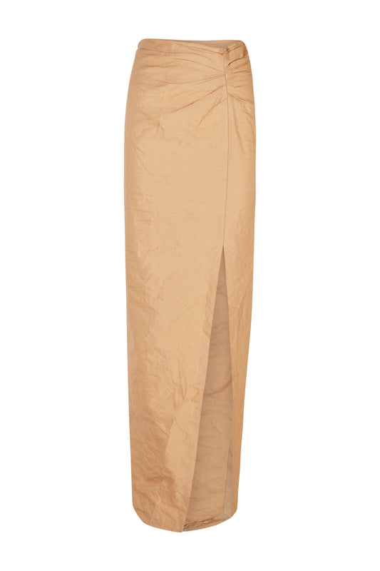 Peaches, long draped pencil skirt 