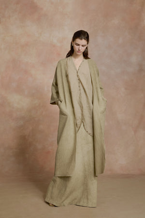 Cali, fade green linen coat