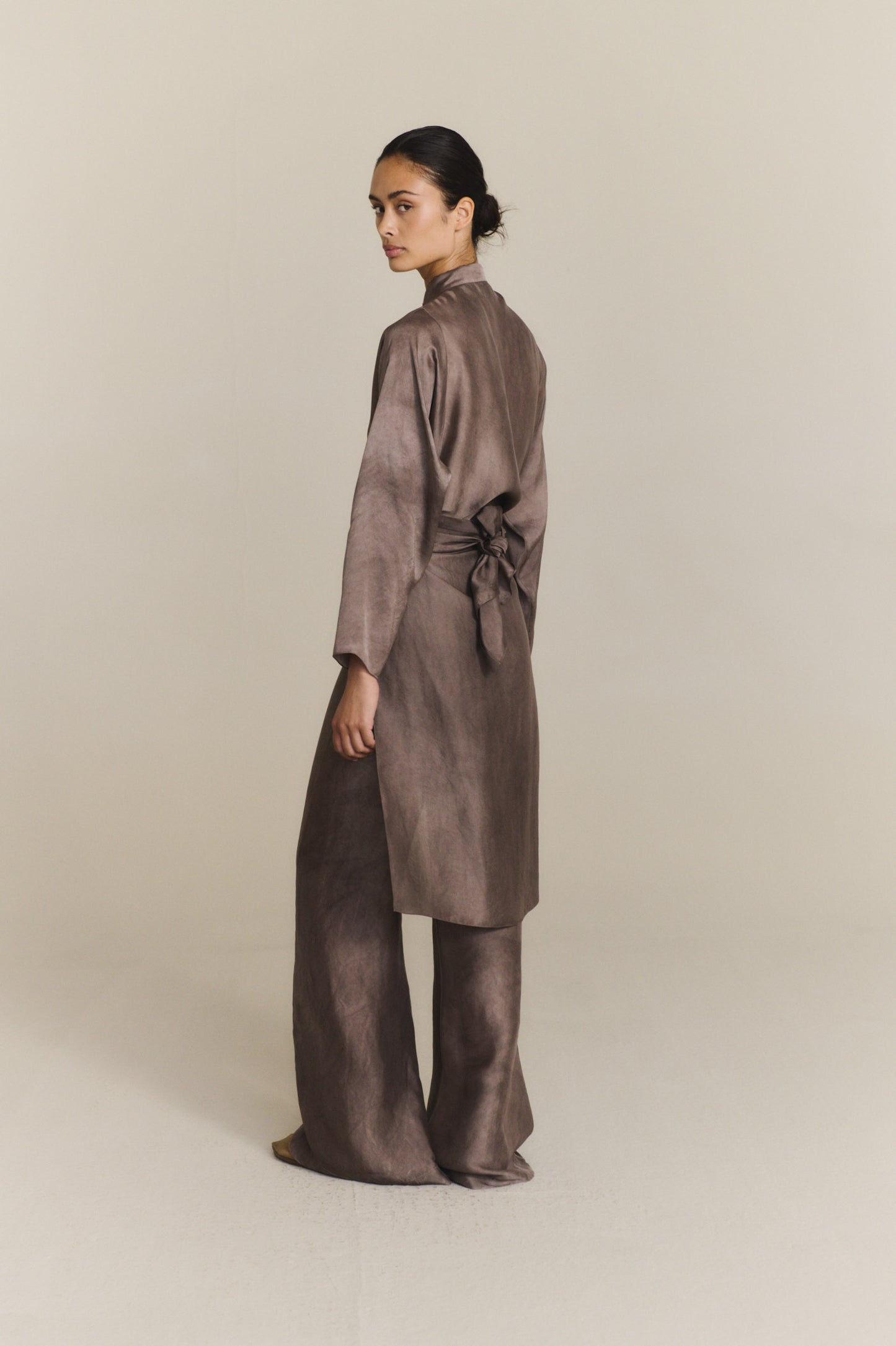 Poline, fade mauve long organza shirt