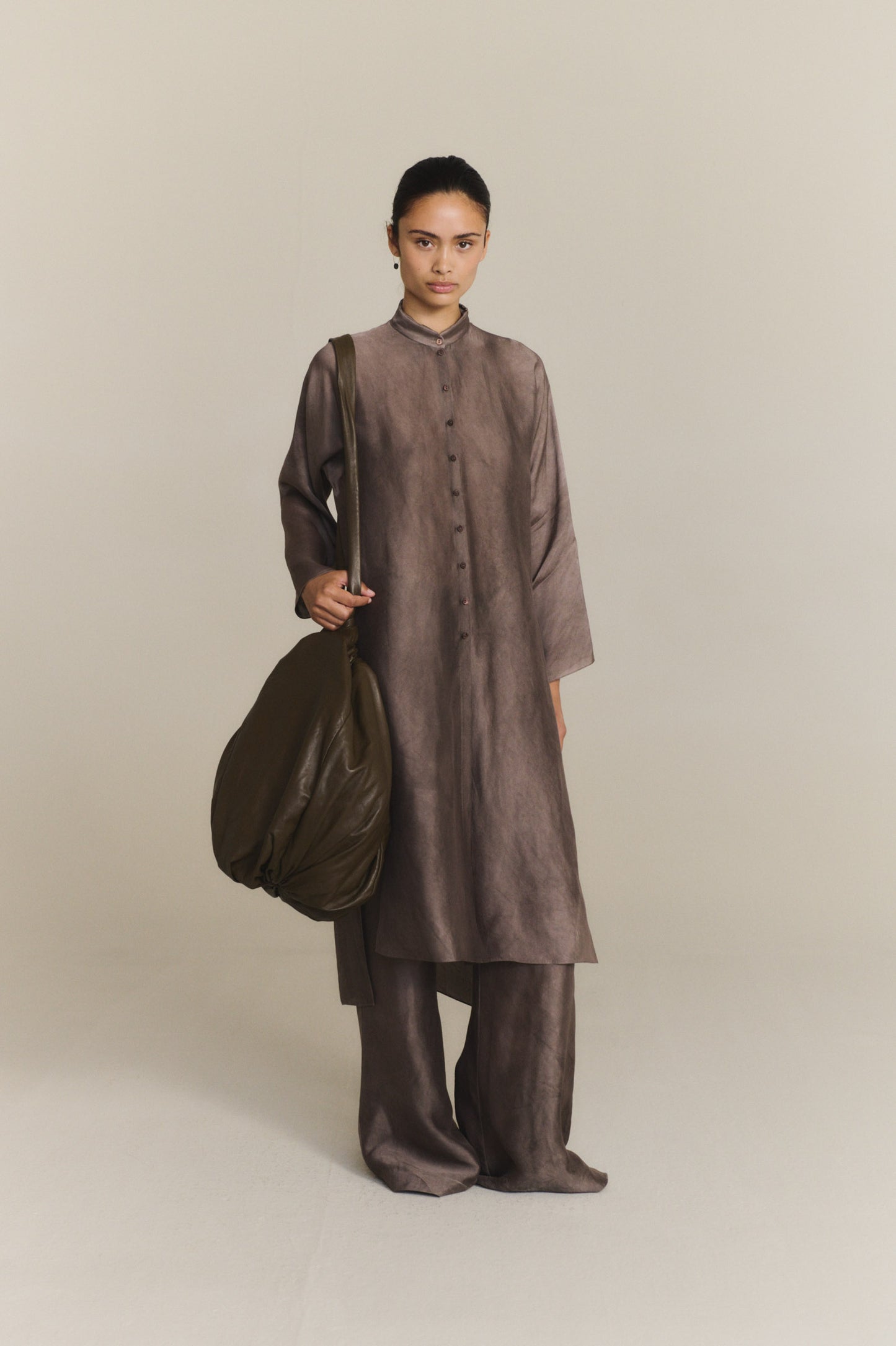 Poline, fade mauve long organza shirt