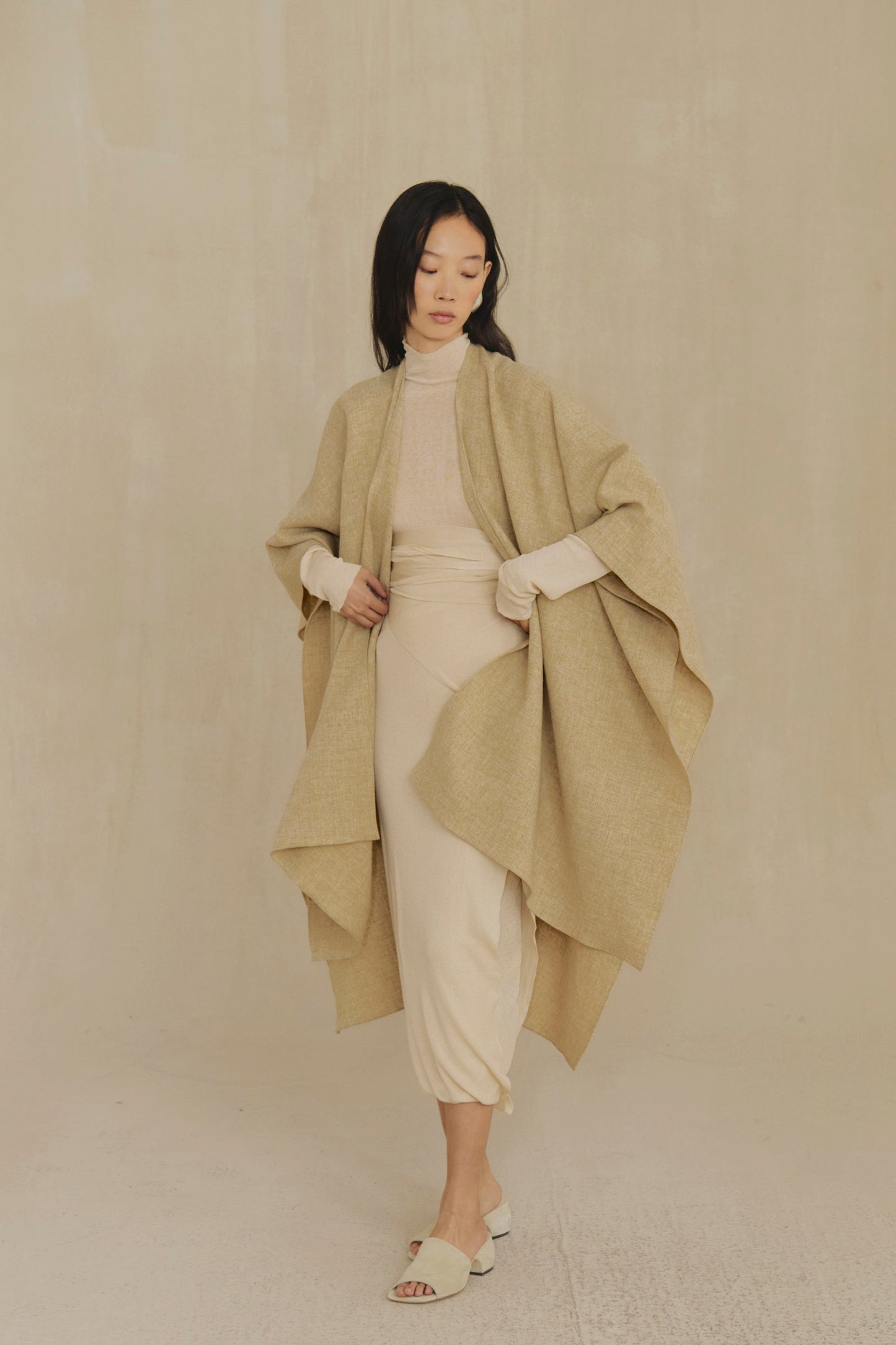 Poncho, beige melange wool coat