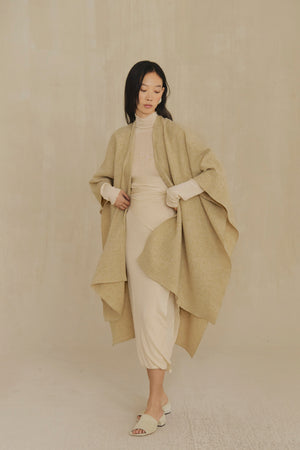 Poncho, beige melange wool coat