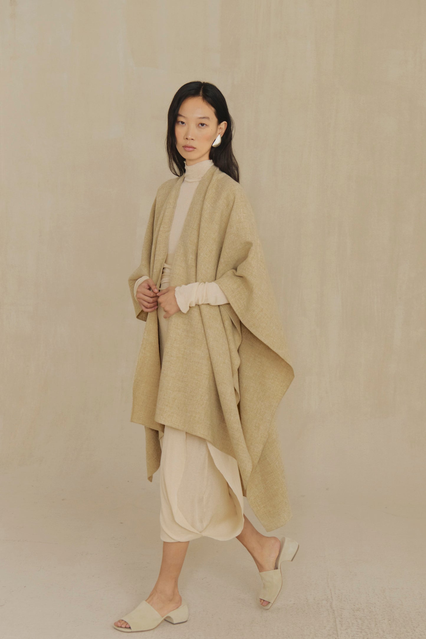 Poncho, beige melange wool coat