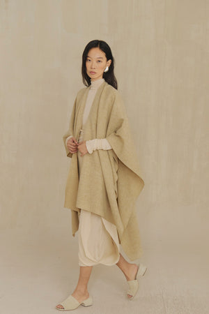 Poncho, beige melange wool coat