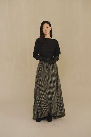 Pausa, virgin wool and linen plaid skirt