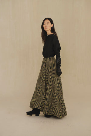 Pausa, virgin wool and linen plaid skirt